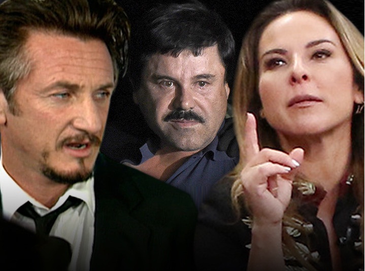 Американский актер Шон Пенн, наркобарон Хоакин Арчивальдо Гусман Лоэра и мексиканская актриса Кейт дель Кастильо